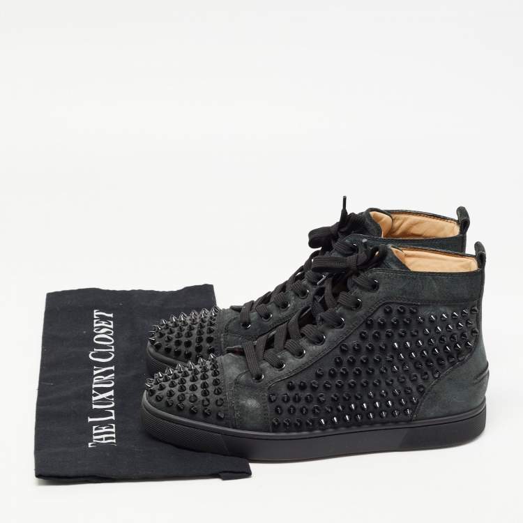 Pre Owned Christian Louboutin Black Suede Spike Louis Orlato High Top Sneakers Size 40