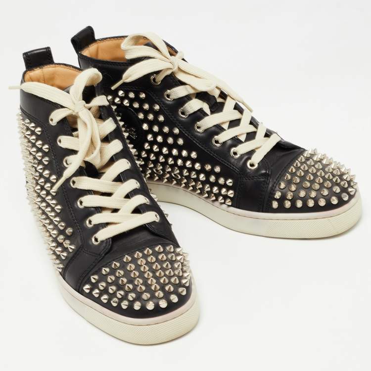 Pre Owned Christian Louboutin Black Leather Spike Louis Orlato High Top Sneakers Size 40