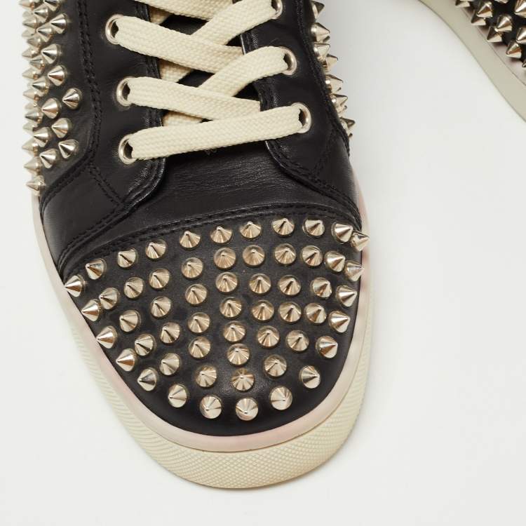 Pre Owned Christian Louboutin Black Leather Spike Louis Orlato High Top Sneakers Size 40