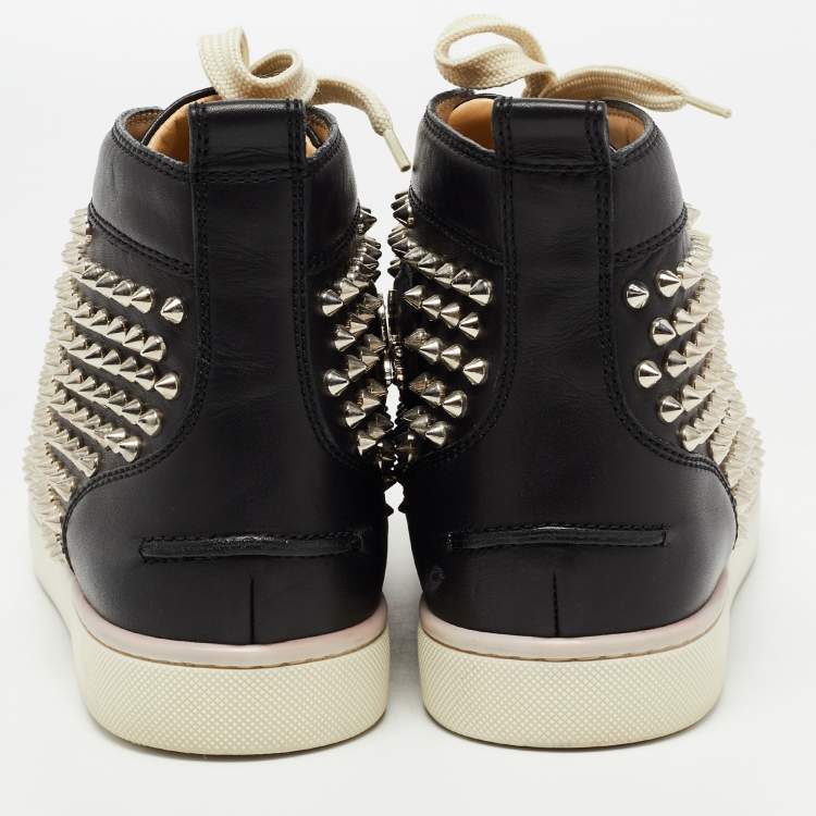Pre Owned Christian Louboutin Black Leather Spike Louis Orlato High Top Sneakers Size 40