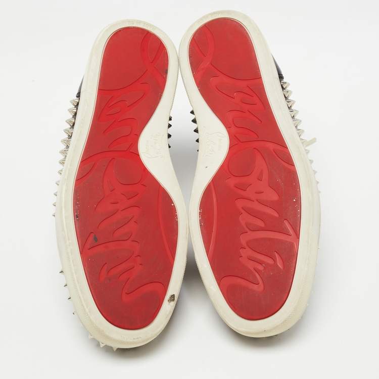 Pre Owned Christian Louboutin Black Leather Spike Louis Orlato High Top Sneakers Size 40