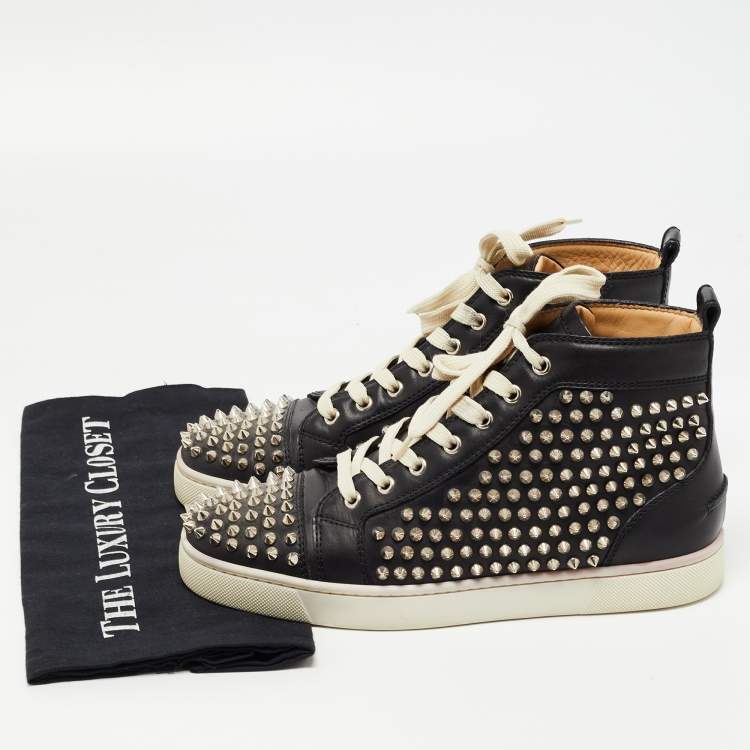 Pre Owned Christian Louboutin Black Leather Spike Louis Orlato High Top Sneakers Size 40