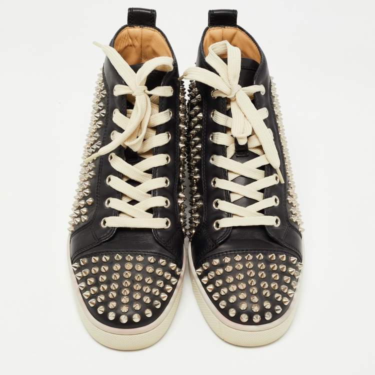 Pre Owned Christian Louboutin Black Leather Spike Louis Orlato High Top Sneakers Size 40