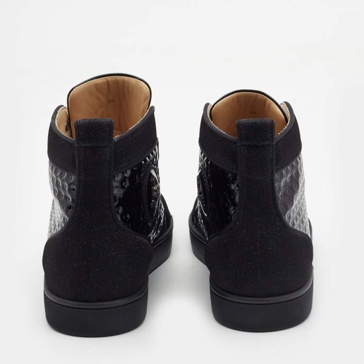 Pre Owned Christian Louboutin Black Patent leather and Fabric High Top Sneakers Size 44
