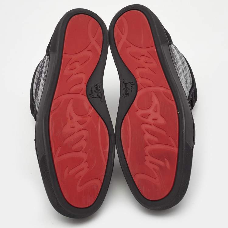 Pre Owned Christian Louboutin Black Patent leather and Fabric High Top Sneakers Size 44