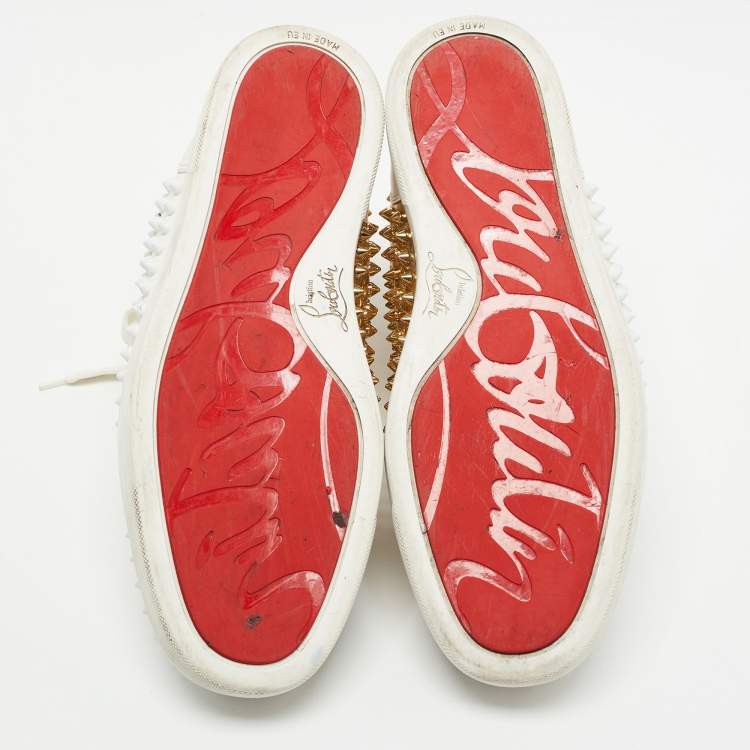Pre Owned Christian Louboutin Gold/White Leather Louis Spikes High Top Sneakers Size 41