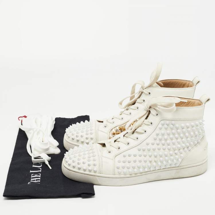 Pre Owned Christian Louboutin Gold/White Leather Louis Spikes High Top Sneakers Size 41