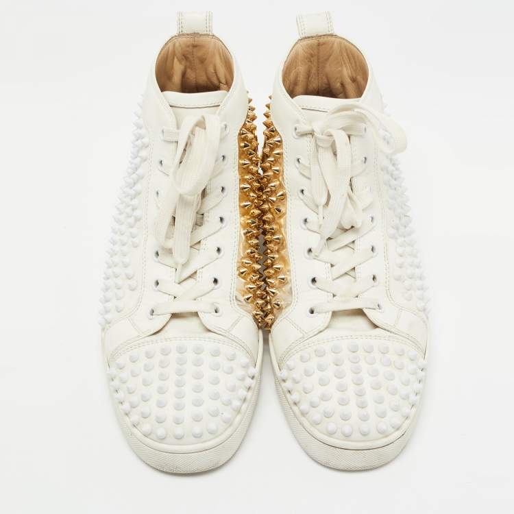 Pre Owned Christian Louboutin Gold/White Leather Louis Spikes High Top Sneakers Size 41