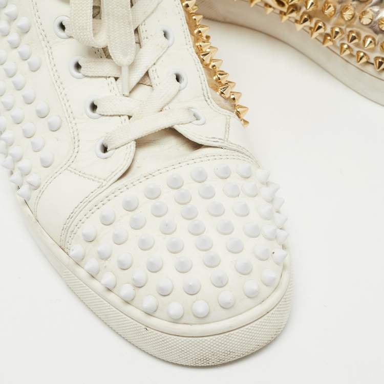 Pre Owned Christian Louboutin Gold/White Leather Louis Spikes High Top Sneakers Size 41