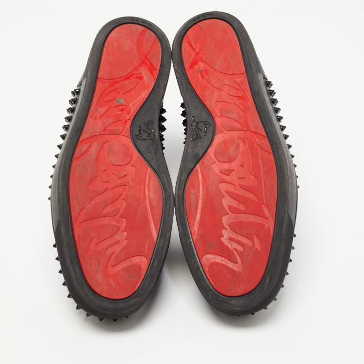 Pre Owned Christian Louboutin Black Leather Louis Spike High Top Sneakers Size 46