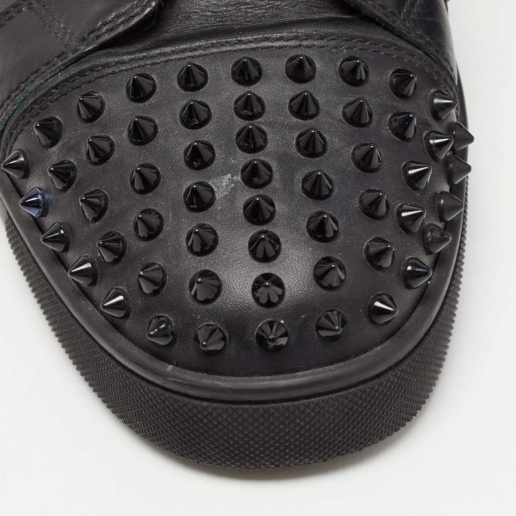 Pre Owned Christian Louboutin Black Leather Louis Spike High Top Sneakers Size 46