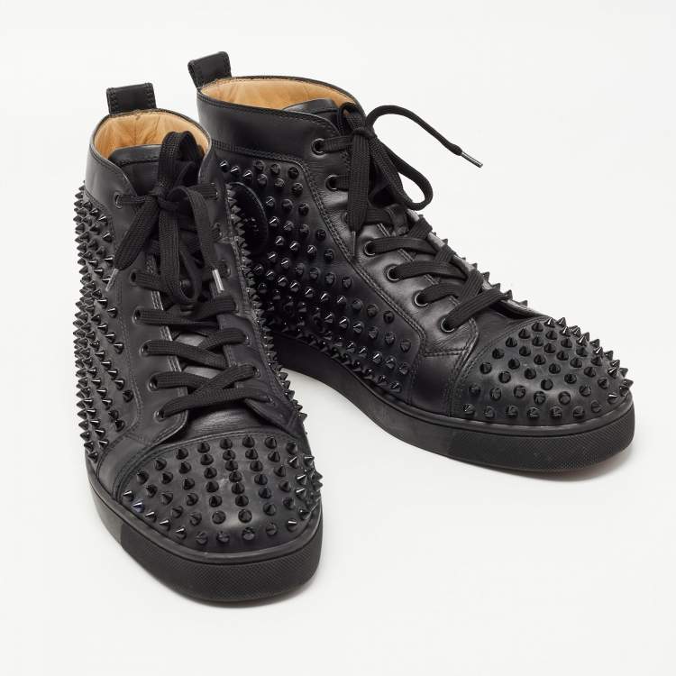 Pre Owned Christian Louboutin Black Leather Louis Spike High Top Sneakers Size 46