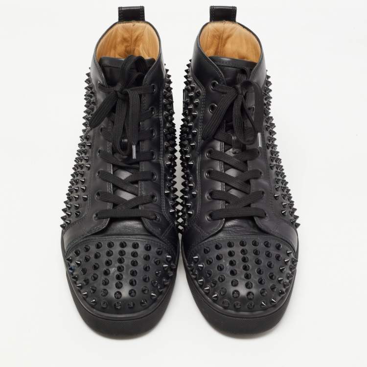 Pre Owned Christian Louboutin Black Leather Louis Spike High Top Sneakers Size 46