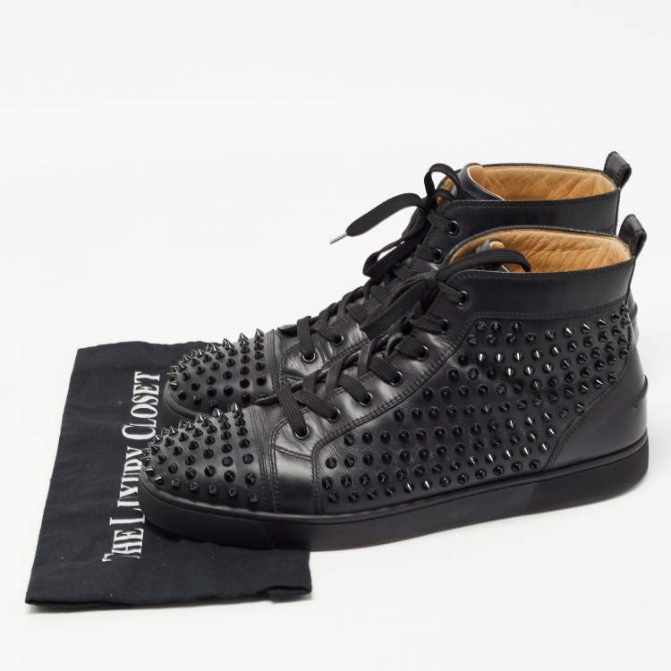Pre Owned Christian Louboutin Black Leather Louis Spike High Top Sneakers Size 46