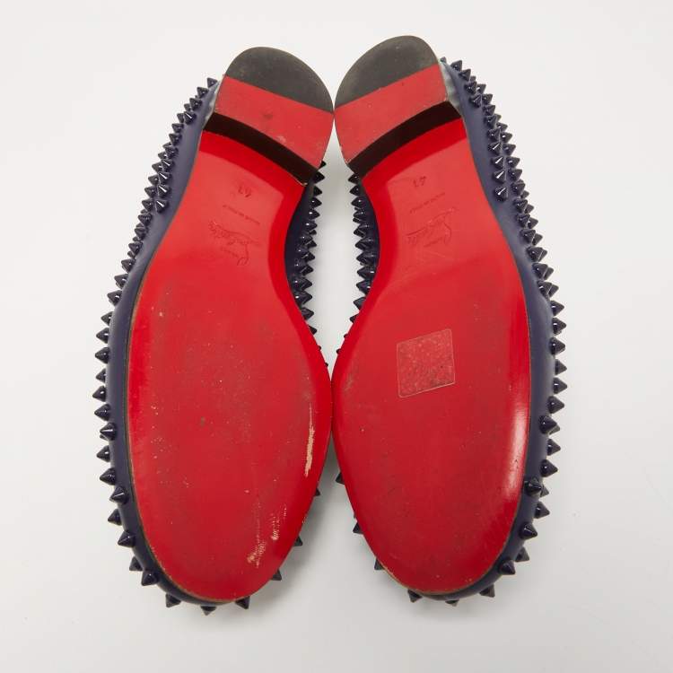Pre Owned Christian Louboutin Navy Blue Leather Dandelion Spike Slip On Loafers Size 41