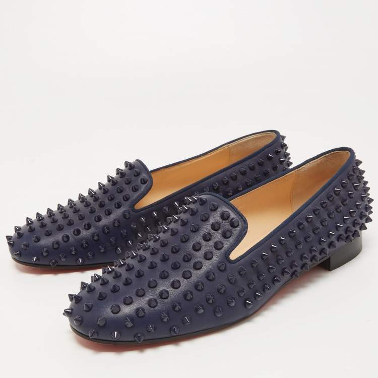 Louboutin Navy Blue Leather Dandelion Spike On Loafers Size 41 Christian Louboutin | TLC