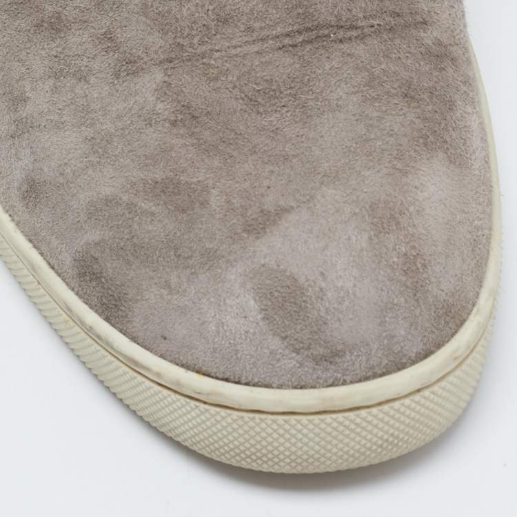 Pre Owned Christian Louboutin Grey Suede Buckle Low Top Sneakers Size 43