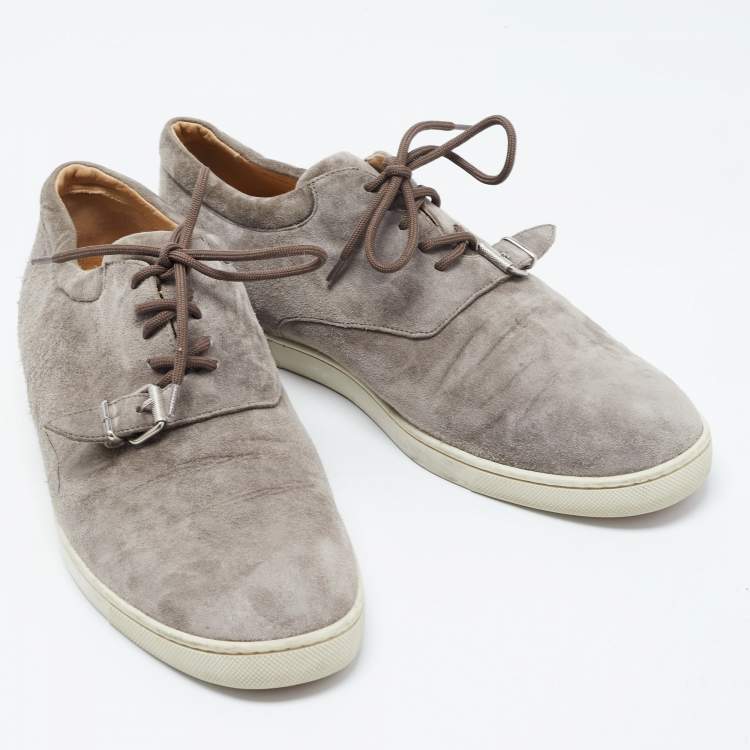 Pre Owned Christian Louboutin Grey Suede Buckle Low Top Sneakers Size 43