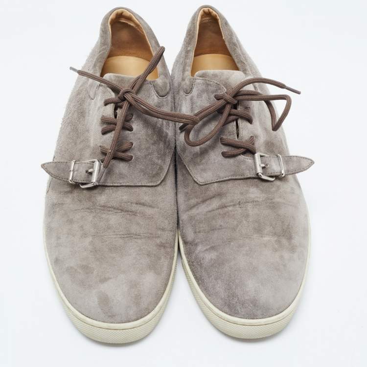 Pre Owned Christian Louboutin Grey Suede Buckle Low Top Sneakers Size 43