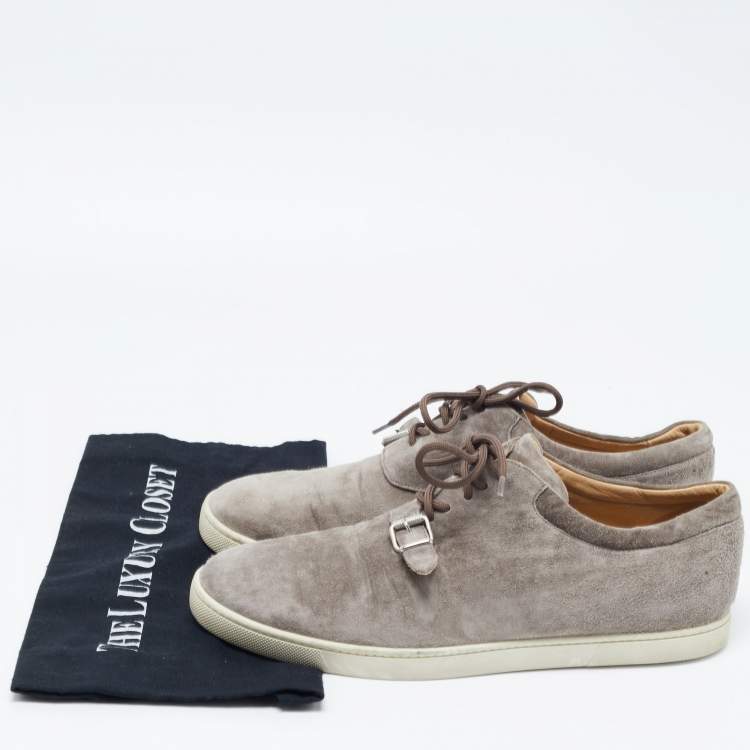 Pre Owned Christian Louboutin Grey Suede Buckle Low Top Sneakers Size 43