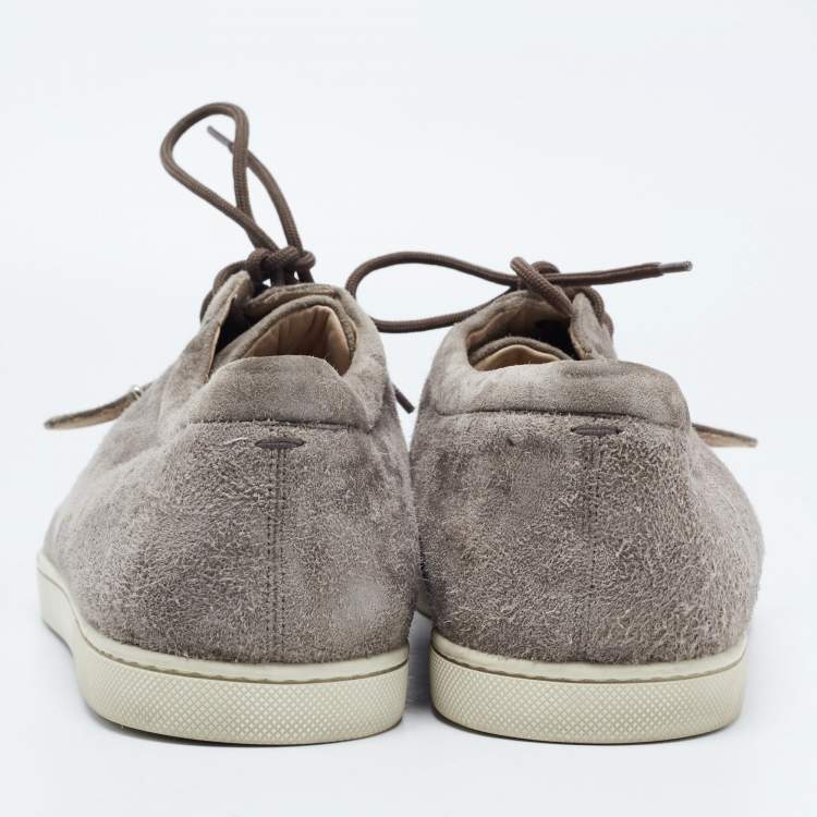 Pre Owned Christian Louboutin Grey Suede Buckle Low Top Sneakers Size 43