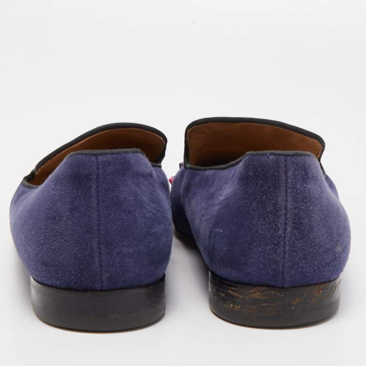 Pre Owned Christian Louboutin Navy Blue/Black Suede and Patent Leather Spooky Spike Smoking Slippers Size 43