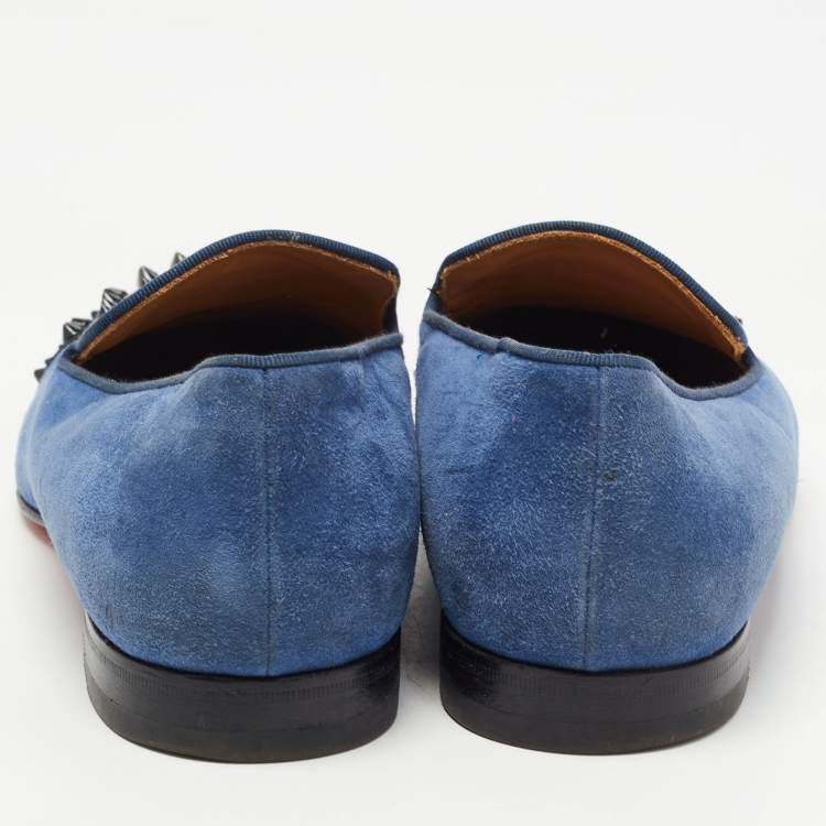 Pre Owned Christian Louboutin Blue/Black Suede and Patent Leather Harvanana Spiked Smoking Slippers Size 40