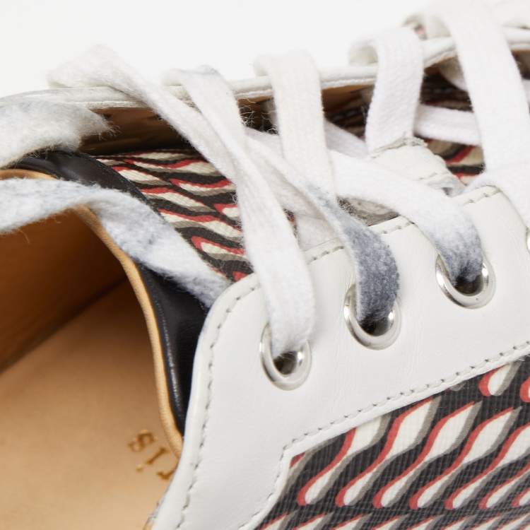Pre Owned Christian Louboutin Tricolor Leather and Printed Coated Canvas Low Top Sneakers Size 42.5 