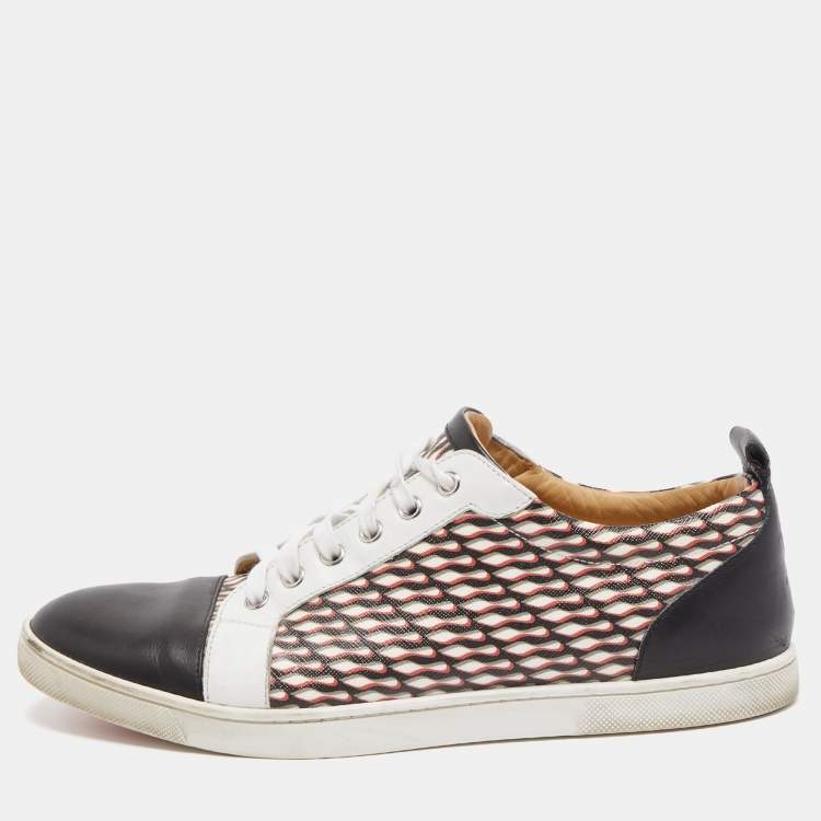 Pre Owned Christian Louboutin Tricolor Leather and Printed Coated Canvas Low Top Sneakers Size 42.5 