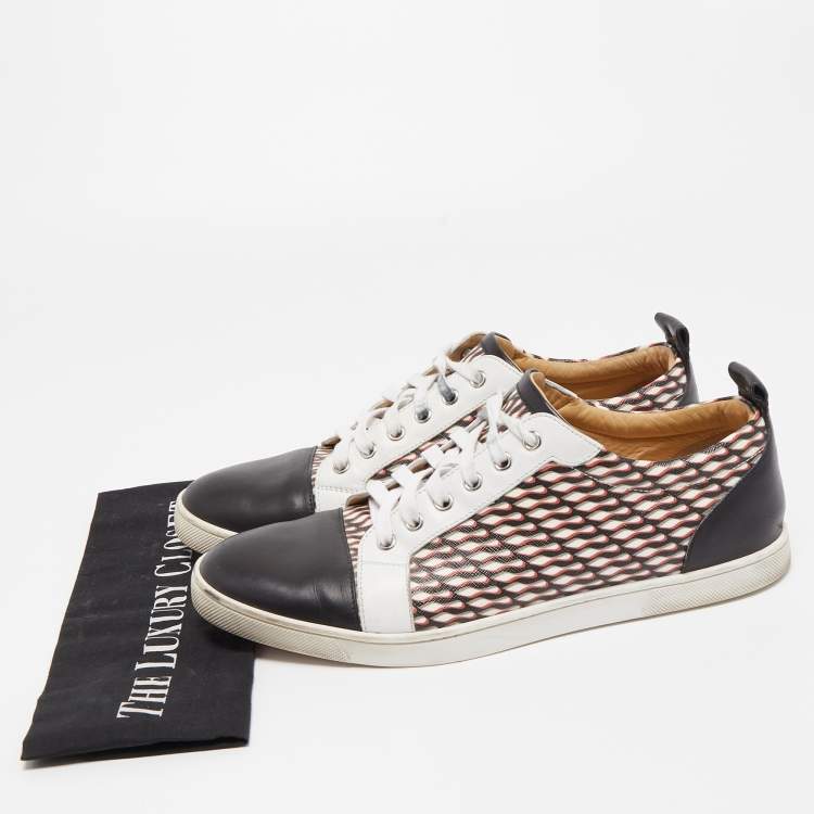 Pre Owned Christian Louboutin Tricolor Leather and Printed Coated Canvas Low Top Sneakers Size 42.5 