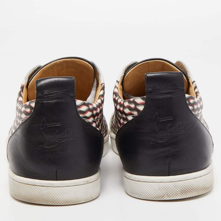 Pre Owned Christian Louboutin Tricolor Leather and Printed Coated Canvas Low Top Sneakers Size 42.5 