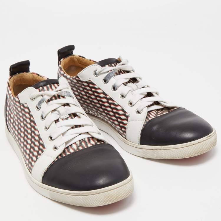 Pre Owned Christian Louboutin Tricolor Leather and Printed Coated Canvas Low Top Sneakers Size 42.5 