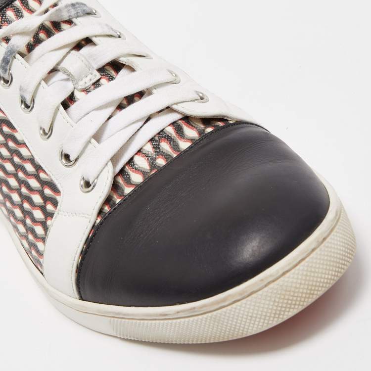 Pre Owned Christian Louboutin Tricolor Leather and Printed Coated Canvas Low Top Sneakers Size 42.5 