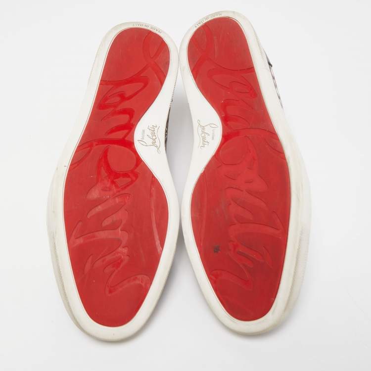 Pre Owned Christian Louboutin Tricolor Leather and Printed Coated Canvas Low Top Sneakers Size 42.5 