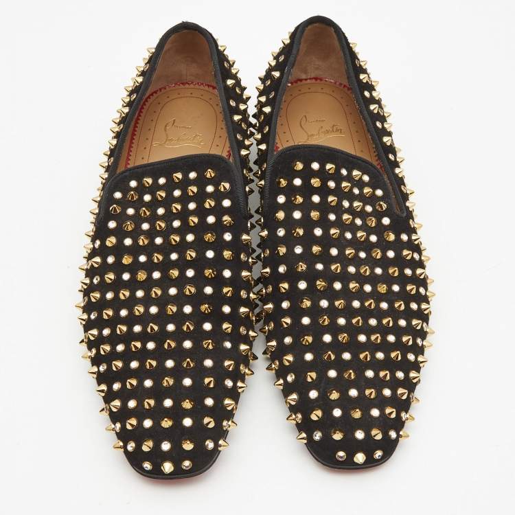 Pre Owned Christian Louboutin Black Suede Roller Boat Spike Loafers Size  41