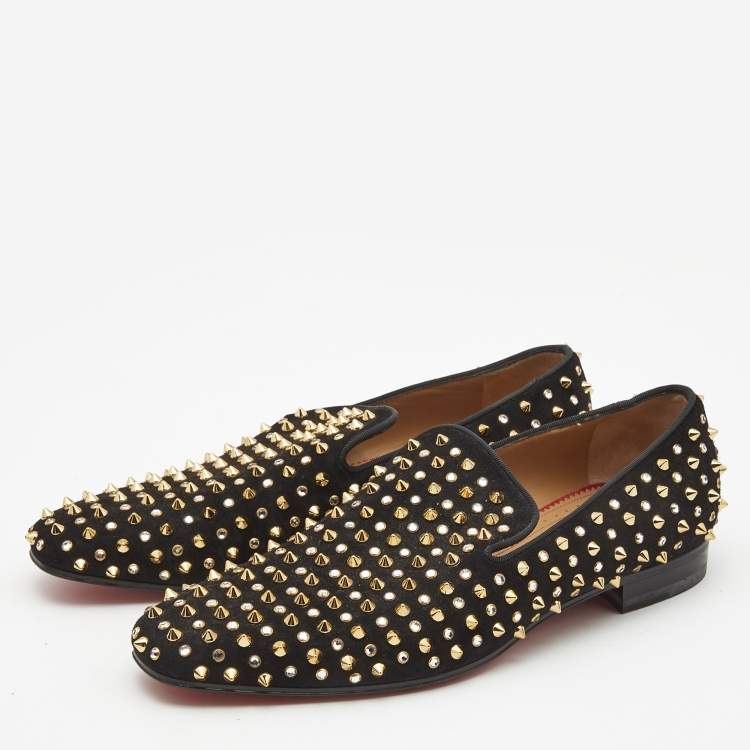 Christian Louboutin Black Suede Roller Boat Spike Loafers Christian | TLC