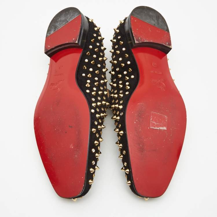 Pre Owned Christian Louboutin Black Suede Roller Boat Spike Loafers Size  41