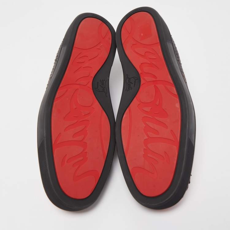Pre Owned Christian Louboutin Black/Metallic Red Python Slip On Sneakers Size 43.5