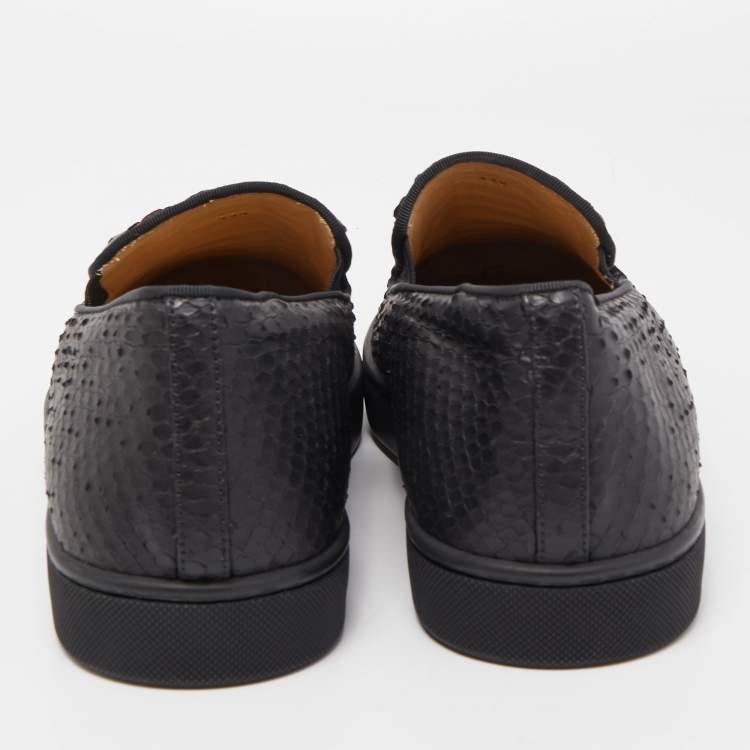 Pre Owned Christian Louboutin Black/Metallic Red Python Slip On Sneakers Size 43.5