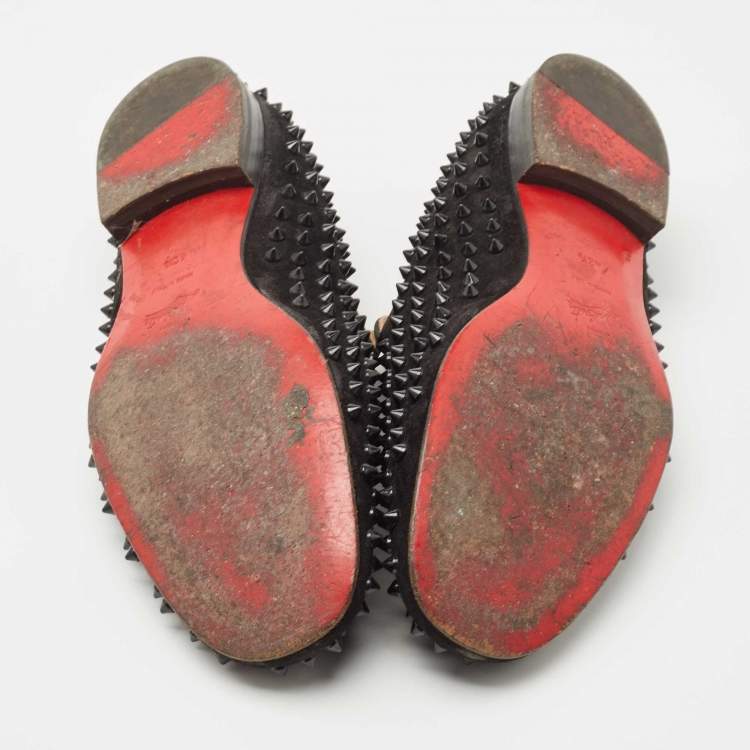Pre Owned Christian Louboutin Black Suede Dandelion Spike Smoking Slippers Size 42.5