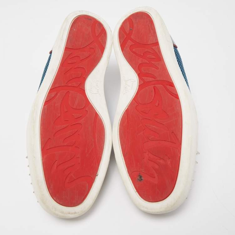 مملوكة مسبقًا Christian Louboutin Multicolor Glitter, Mesh and Patent Leather Louis Junior Spikes Low Top Sneakers Size 41.5