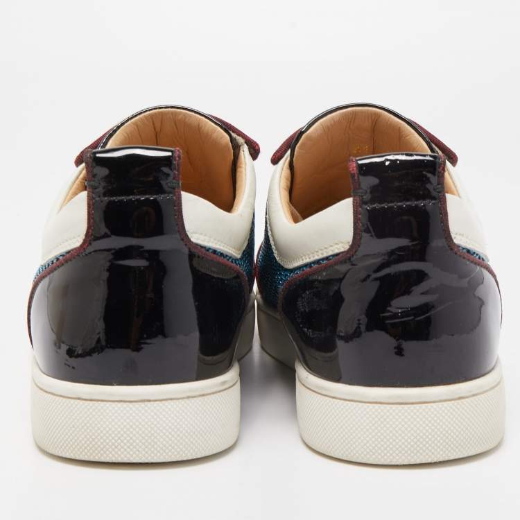 مملوكة مسبقًا Christian Louboutin Multicolor Glitter, Mesh and Patent Leather Louis Junior Spikes Low Top Sneakers Size 41.5