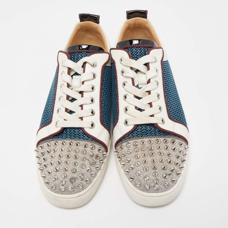 مملوكة مسبقًا Christian Louboutin Multicolor Glitter, Mesh and Patent Leather Louis Junior Spikes Low Top Sneakers Size 41.5