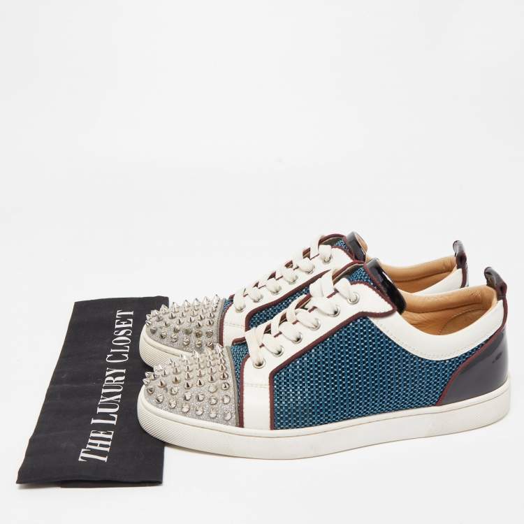 مملوكة مسبقًا Christian Louboutin Multicolor Glitter, Mesh and Patent Leather Louis Junior Spikes Low Top Sneakers Size 41.5