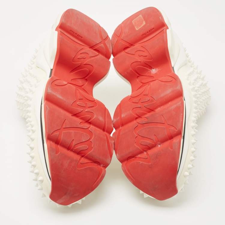 Pre Owned Christian Louboutin White Neoprene Spike Sock Slip On Sneakers Size 41