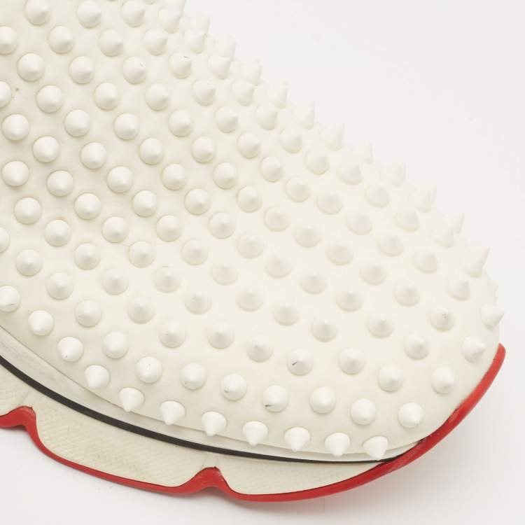 Pre Owned Christian Louboutin White Neoprene Spike Sock Slip On Sneakers Size 41