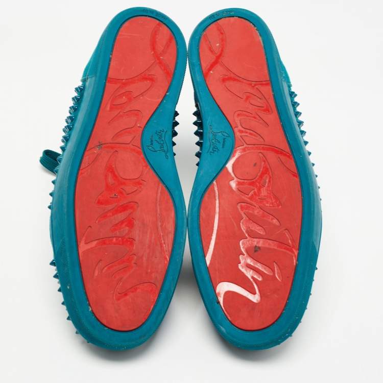 Pre Owned Christian Louboutin Green Suede Louis Junior Spikes High Top Sneakers Size 45.5