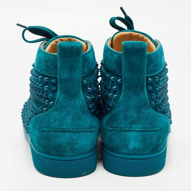 Pre Owned Christian Louboutin Green Suede Louis Junior Spikes High Top Sneakers Size 45.5