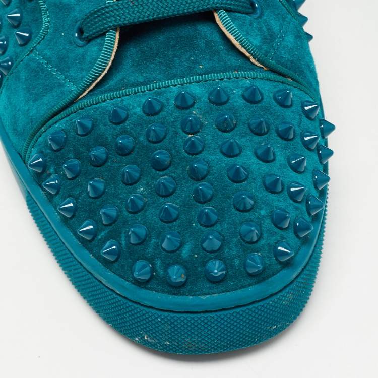 Pre Owned Christian Louboutin Green Suede Louis Junior Spikes High Top Sneakers Size 45.5