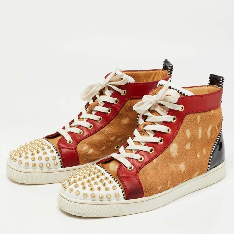 Christian Louboutin Brown Leather Louis Spikes High Top Sneakers Size 44  Christian Louboutin